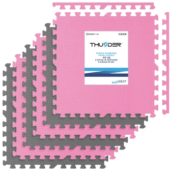 Pěnová podložka puzzle na cvičení růžovo-šedá 60x60cm THUNDER
