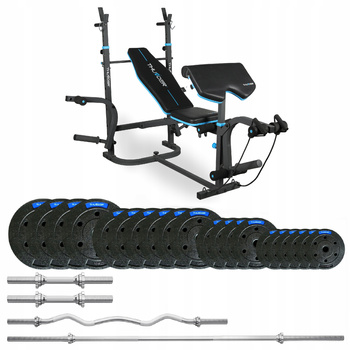 Kulturistický set 87,5 kg s lavicí VIGOR-B značky THUNDER a lehce zakřivenou EZ osou