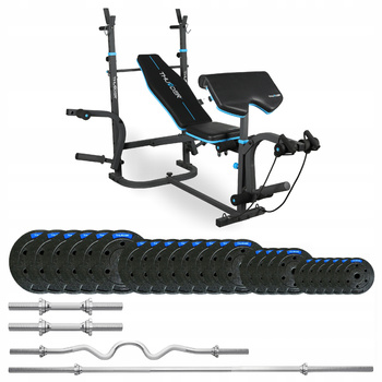 Kulturistický set 117,5 kg s lavicí VIGOR-B značky THUNDER a silně zakřivenou EZ osou